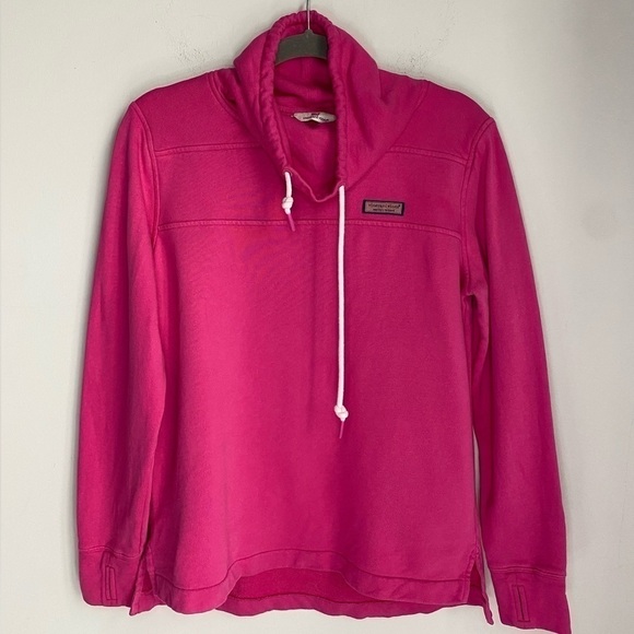 Vineyard Vines Bright Pink Scuba High Neck Sweatshirt Pullover with Thumb Holes - Picture 1 of 8